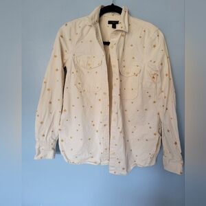 J.Crew Women's Metallic Gold Star Print Button-down Shirt Size XXS Ivory